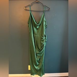 Green Satin Fitted Dress
